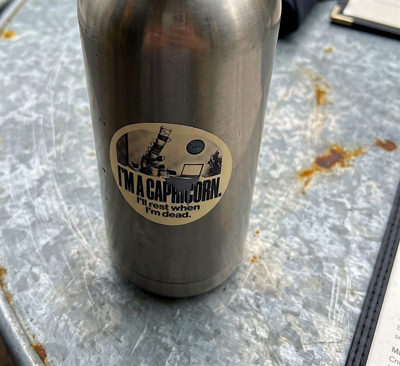 Capricorn sticker on a stainless steel flask