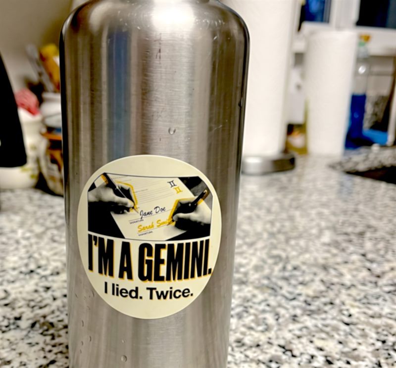 Gemini sticker on a steel water bottle